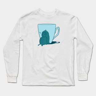 Sleepy Owl and Cup Teal Long Sleeve T-Shirt